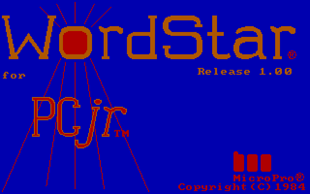 WordStar for PCJr - Splash 1
